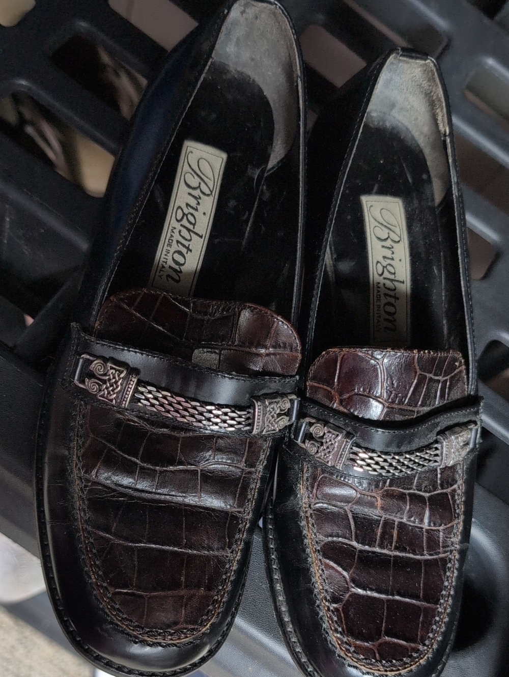 Brighton Dark Brown Croc-Embossed Leather Women's Loafers